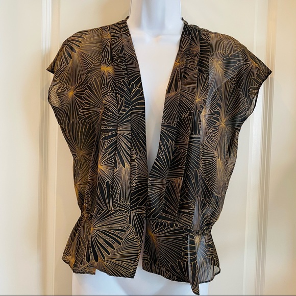 Silk Chiffon Print Deep V Pleated Blouse Size S - Picture 5 of 13